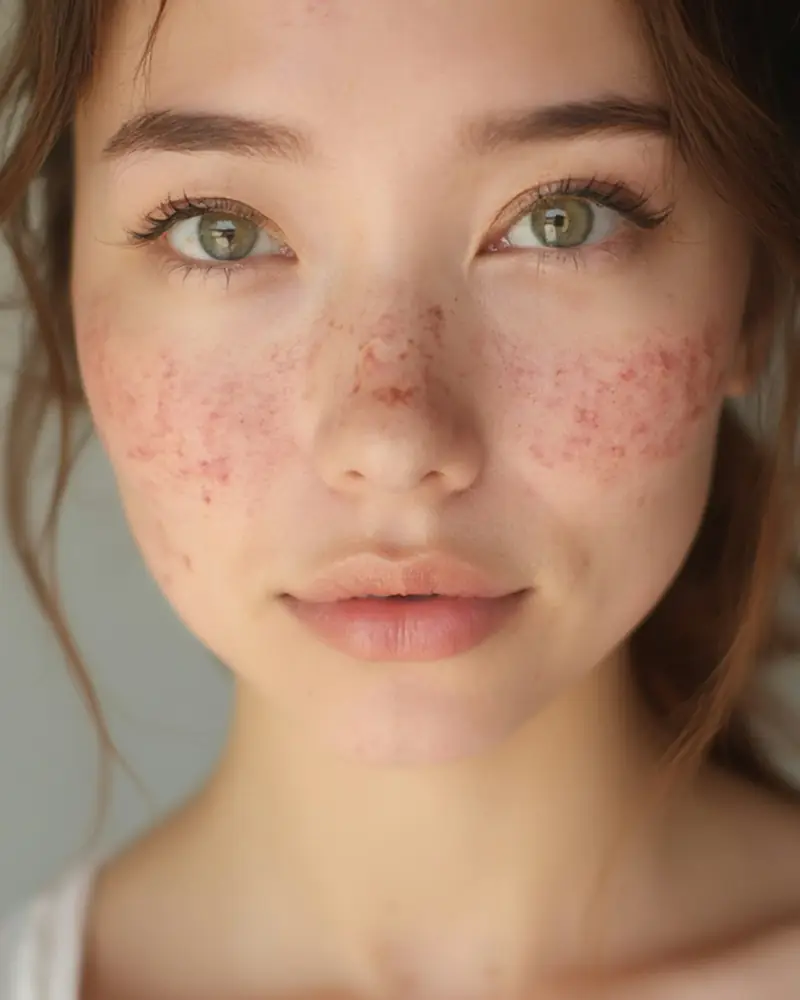 Pigmentation spots across the cheeks