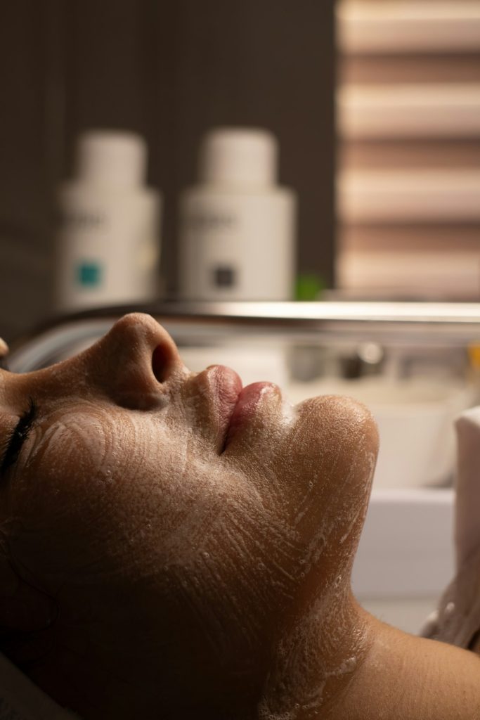 Cleansing foam applied during a facial treatment